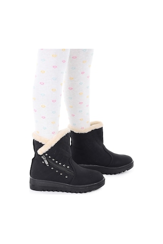 Kiko Kids Hezan Fermuarlı Kız Çocuk Bot Ayakkabı Siyah - Bej Siyah - Bej