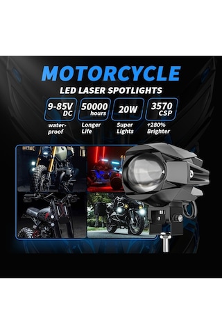 Motosiklet Led Lazer Sis Farı Delici Modifiye Beyaz Sarı Çift Renk 12-80 Volt 1 Adet