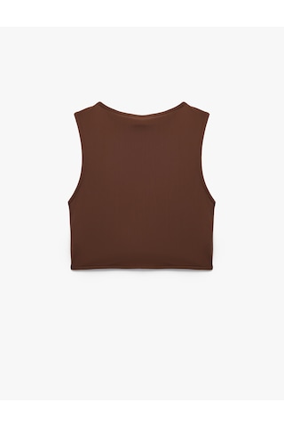 Koton Skinny Bisiklet Yaka Kolsuz Crop Top Koyu Kahverengi 5slk90040mk Koyu Kahve