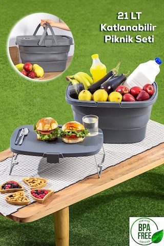 Porsima 07-1304 Katlanır Piknik Sepeti Masalı 21 L Antrasit