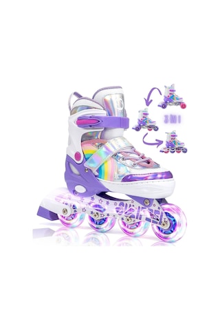 Unicorn Işıklı Mor Paten Gökkuşağı Çocuk Pateni Silikon Teker Mor