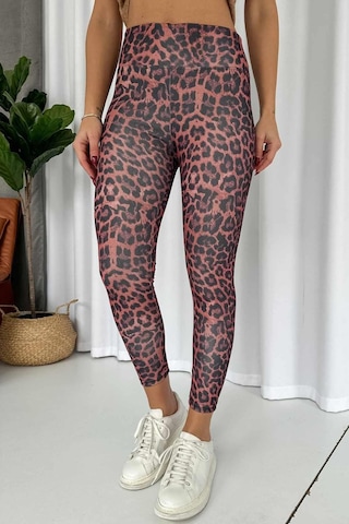 Mine Tan Butik Leopar Desen İçi Şardonlu Kadın Toparlayıcı Tayt - Bordo Bordo