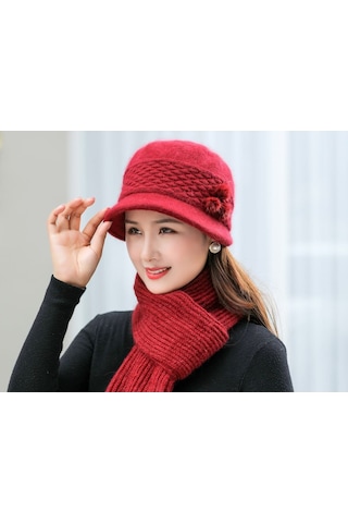 Arion Hs-01x Şık Şapka/bere Ve Atkı Takımı Kırmızı