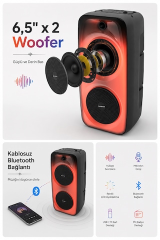 Taşınabilir 40w Led Işıklı Bluetooth Hoparlör Seti