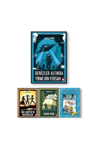 Dünya Çocuk Klasikleri 4 Kitap Set Robinhood- Tom Sawyer -denizler Altında Yirmi Bin -beyaz Diş