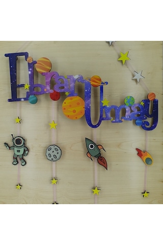 Deniztasarım Isme Özel Uzay Temalı Kapı / Duvar Süsü Çok Renkli