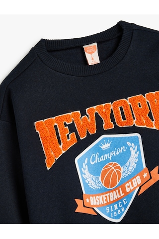 Koton Sweatshirt Basketbol Baskılı Uzun Kollu Bisiklet Yaka Lacivert 5wmb10183tk Lacivert