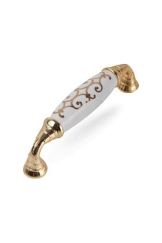 5 Adet Tomurcuk Porselen Mobilya Kulp 96 Mm Altın Yaldız Desen