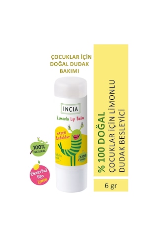 INCIA %100 Doğal Kids Dudak Besleyici Limonlu Bitkisel Nemlendirici Dudak Bakım Kremi 6 G