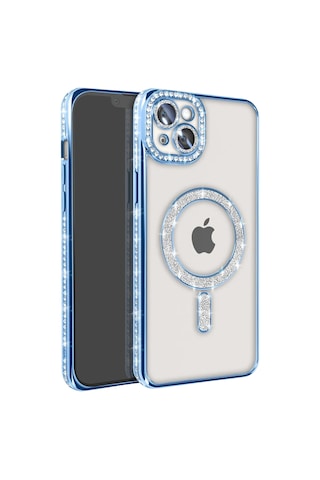 Apple Uyumlu iPhone 15 Kılıf Joke Simli Magneticsafe Mavi