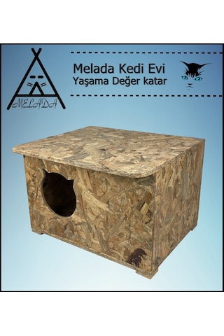 Melada Kedi Evi Dış Ortam Uygun Ahşap Kedi Evi Osb 50x35x30 Cm