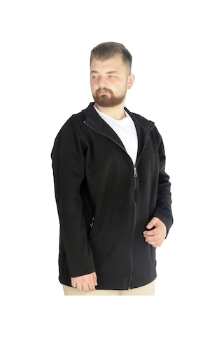 Mode Xl Buyuk Beden Erkek Hırka Fermuarlı Stell Dik Yaka 20571 Siyah 001