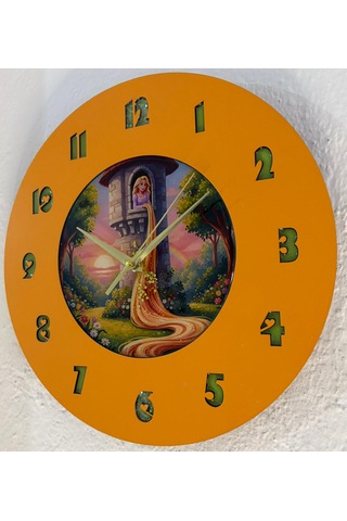 Kişiye Özel İsimli Çocuk Odası Duvar Saati Epoksi Dolgulu 35 Cm Masallar Serisi Turuncu