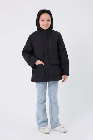 Freemen Kız Çocuk Siyah Kürklü Su Ve Rüzgar Geçirmez Kapüşonlu 3 Kışlık Mont Siyah