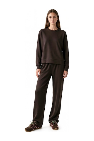Hiccup Modal Touch Basic Sweatshirt & Geniş Paça Pantolon İkili Takım Koyu Kahverengi