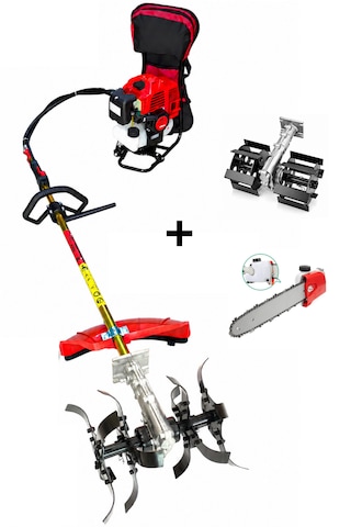 Benzinli Sırt Tırpan + Çift Toprak Çapalama + Dal Budama Aparatı Set 52 Cc 4.6 Hp Bc520