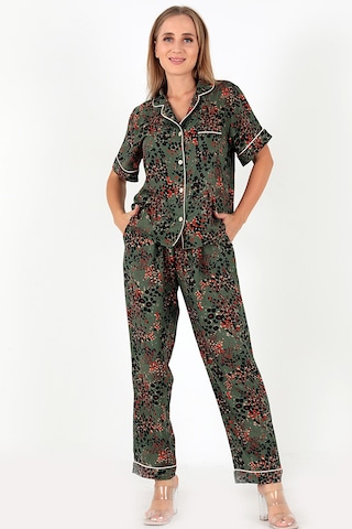 Doremi Desenli Kısa Kollu Kadın Pijama Takım Yeşil-l-xl Yeşil