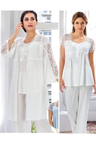 Birolgaye Duchesse 3008 Ecru Hamile Lohusa 3 Lü Pijama Sabahlık Tk (535994761)