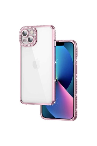 Apple Uyumlu iPhone 13 Kılıf Kamera Korumalı Taşlı Zore Mina Kapak Rose Gold