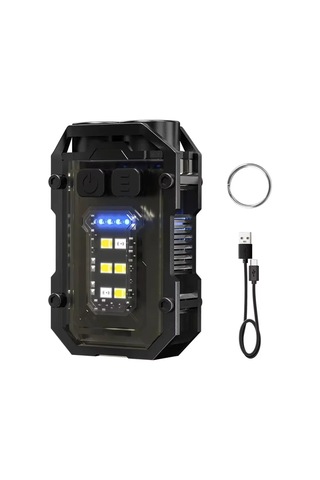 Yüksek Güç Edc Anahtarlık Usb Şarj Edilebilir Led El Feneri Siyah