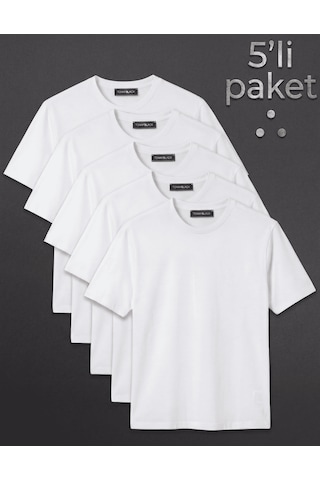 Tonny Black 5'li %100 Pamuk Beyaz T-shirt Erkek Beyaz T-shirt Tbtshrt115