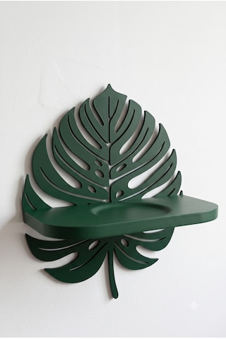 3d Dekoratif Monstera Yaprak Duvar Rafı - Sukulent Ve Mum Standı Yeşil