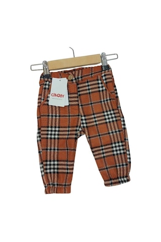 Erkek Bebek Bel Paça Lastikli Rahat Kalıp Ekose Pantolon-13474 Tarçın