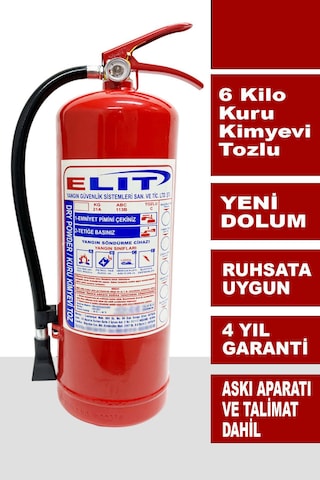 6 Kg Tozlu Yangın Söndürme Tüpü Ruhsata Uygun Askı Aparatı + Talimat Dahil