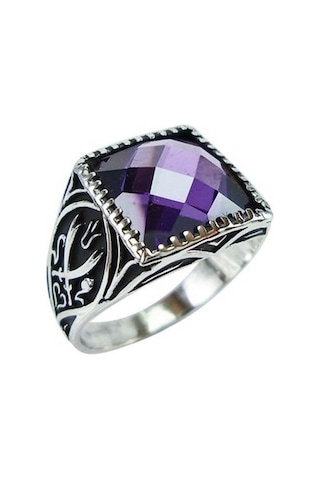 Vog Ametist Taşlı Zülfikarlı 925 Ayar Gümüş Erkek Yüzük