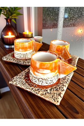 6'lı Solora El Yapımı Stoneware Fincan Turuncu