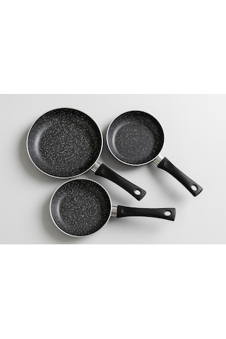 Dokum Granıt Saplı Tava Seti-20 Cm-22 Cm-24 Cm Siyah