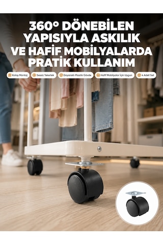 4 Cm Kilitsiz Tekerlek Ayak Seti Zemin Koruyucu Çokrenkli