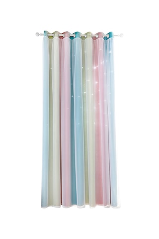 Gajeena Pembe Yıldız Desenli İki Katlı Isı Yalıtımlı Gölgelendirici Perde - Yatak Odası & Oturma Odası - 1 Adet + Bej Bağlama Ipçesi 100x130cm