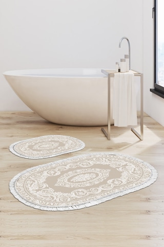 Eko Trend Djt 2 Li Yıkanabilir Kaymaz Taban Oval Banyo Paspas Klozet Takımı 747 Klasik Bej