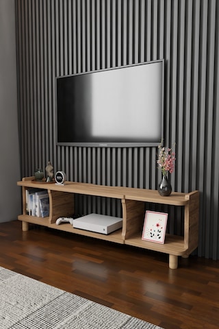 150 Cm Modern Tv Ünitesi Ayaklı Raflı Salon Oturma Odası Dekoratif Televizyon Sehpası Tv Sehpası Atlantik Çam