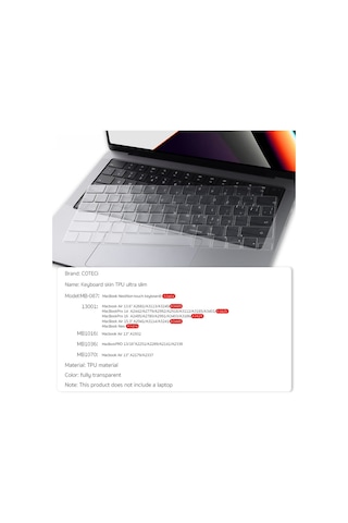 Neo Leke Tutmaz Yıkanabilir Apple MacBook Air / Pro Uyumlu İnce Tpu Klavye Koruyucu Şeffaf