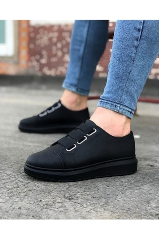Aymood Jy026 Astor Erkek Günlük Lastikli Cilt Spor Sneaker Ayakkabı Cst - Siyah