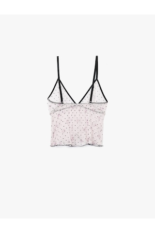 Koton Puantiyeli V Yaka Slim Fit Fiyonklu Tüllü Crop Pijama Üstü Pembe Desenli 7wlk90004mk