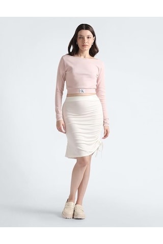 Side Gathering Skirt Etek BEYAZ