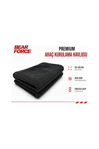 Robeve Bear Force Araç Kurulama Havlusu 60x80 Cm 800 Gsm Twisted Loop Mikrofiber Oto Kurulama Bezi Yüksek Su Emici Çiziksiz Araç Kurulama Havlusu Profesyonel Araç Bakım Ve Oto Yıkama Bezi
