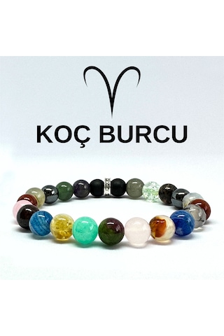 Koç Burcu Bilekliği 8mm Doğaltaş Bileklik - 15 Cm Çok Renkli