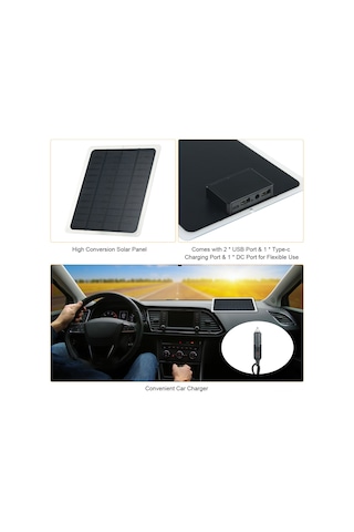 15w D C 12v/5v Solar Panel Kiti İkili Usb & Type-c Arayüzü Ve Aligator Kelepçe/ Araç Şarj Cihazı Ip65 Suya Dayanıklı Ev İçin Dış Mekan Kullanımı İçin Taşınabilir