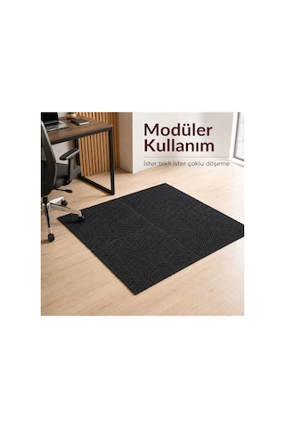Karo Halı Modüler Yer Halısı Ev Ofis Oda Salon Koridor Antre Zemin Kaplama 50x50 Cm Siyah