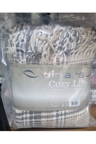 Dinarsu Cozy Life Pamuklu Skoç Tv Battaniyesi 130 X 170 Plaid Bej Kahve