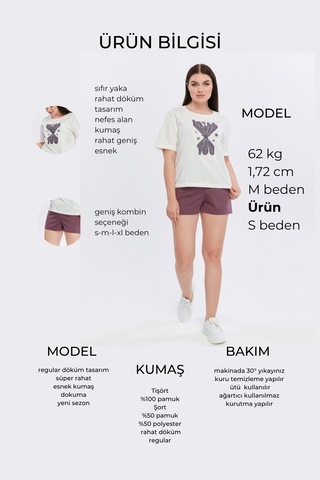 Bella Dossi Pamuklu Kısa Kollu Baskılı Kadın Şortlu Yazlık Pijama Takımı Mürdüm Beyaz Beyaz - Mürdüm