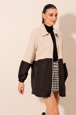 5909 Çift Renkli Mevsimlik Trençkot - Siyah Siyah