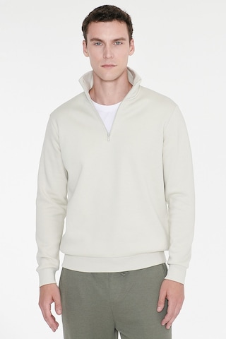 AC&Co / Altınyıldız Classics Standart Fit Normal Kesim İçi Polarlı Bato Yaka Pamuklu Erkek Sweatshirt Bej