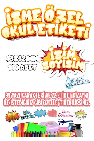 Okul Etiketi Kalem Defter Etiketi İsme Özel Etiket Set16