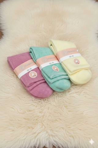 Angora Yün Çorap 3 Adet Pembe
