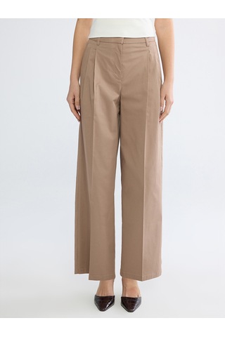 Lcw Studıo Bej Loose Fit Geniş Paça Kadın Pileli Pantolon